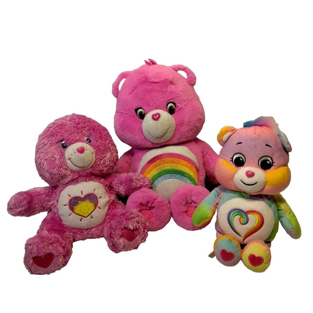 Care Bears Lot of 3 Stuffed Animal Toys Pink Cheer Bear Shine Brite Togetherness